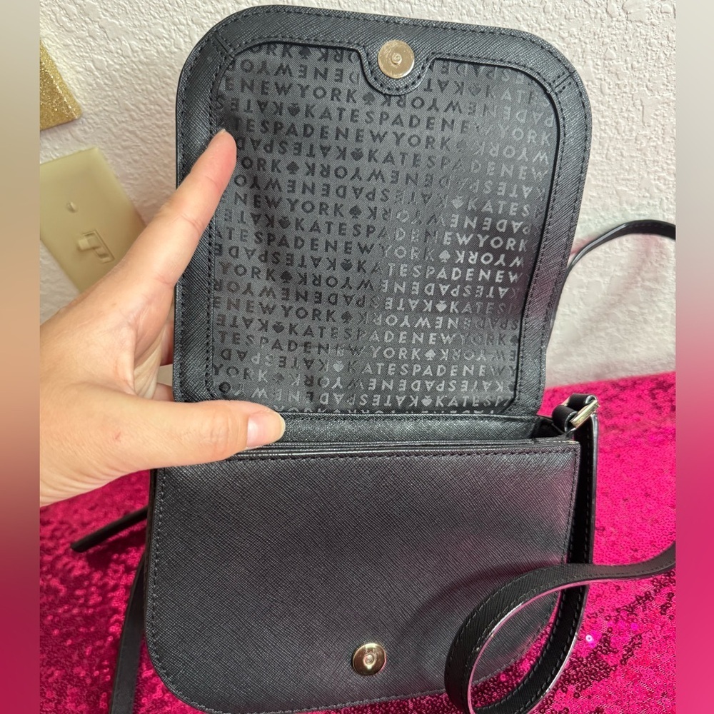 KATE SPADE ♠️ Mini Black Clutch with Crossbody Strap, Gold Hardware - Picture 2 of 12